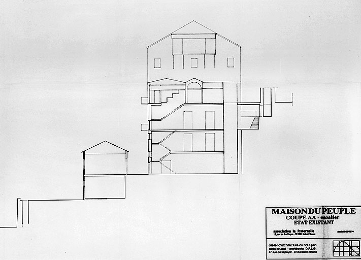 Maison du Peuple. Etat existant. Coupe AA - escalier.