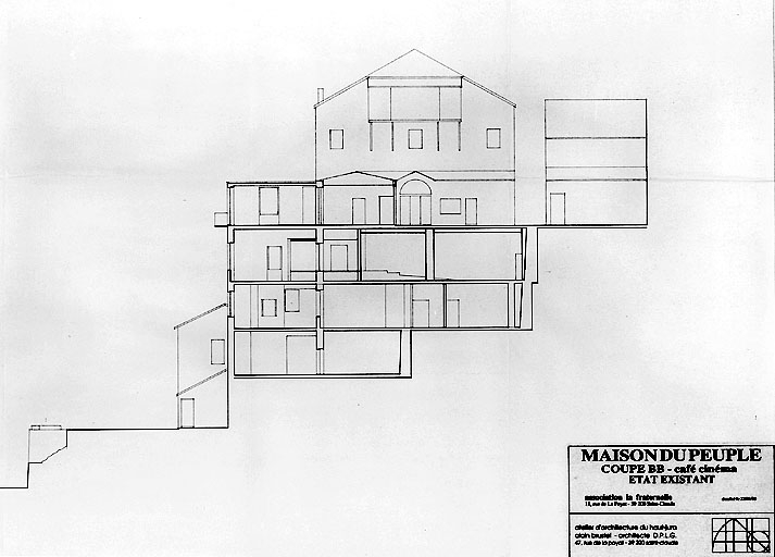 Maison du Peuple. Etat existant. Coupe BB - café cinéma.