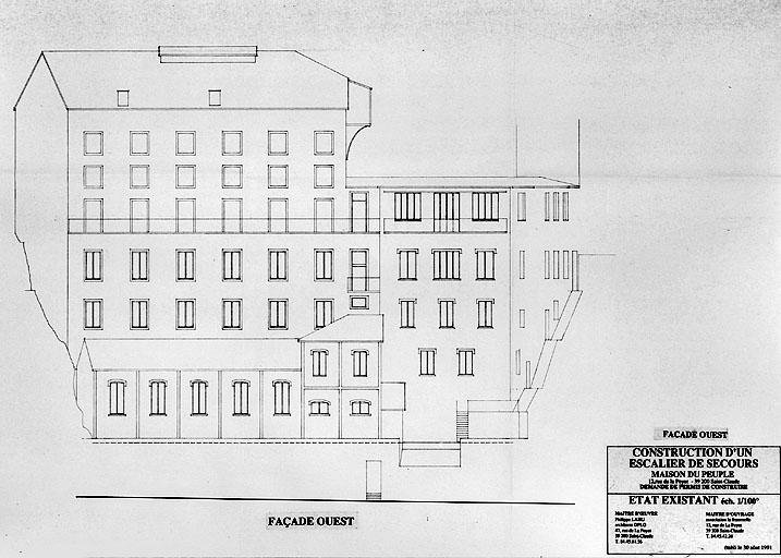 Construction d'un escalier de secours. Maison du Peuple. Etat existant. Façade ouest.