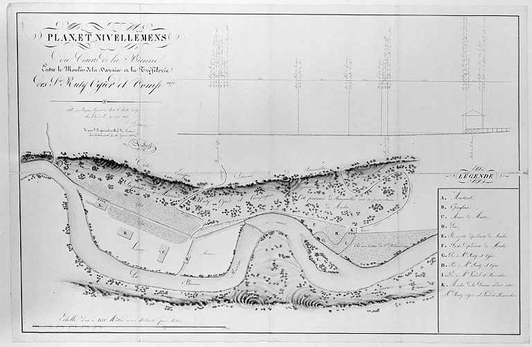 Plan et nivellemens du Cours de la Bienne entre le Moulin de la Daraise et la Tréfilerie des Srs Ruty Ogier et Comp.