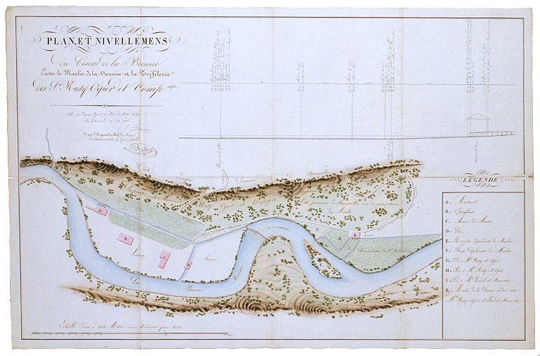 Plan et nivellemens du Cours de la Bienne entre le Moulin de la Daraise et la Tréfilerie des Srs Ruty Ogier et Comp.