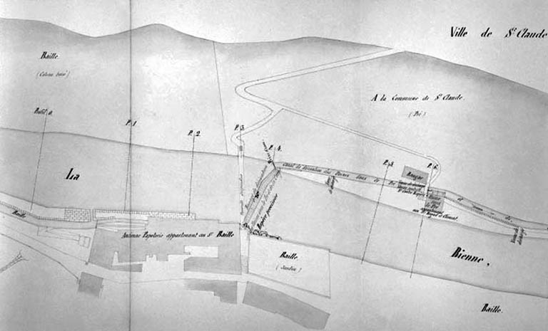 Rivière de Bienne [...] Réglementation des Usines Sous le Pré et de la Coupe. Plan parcellaire [détail].