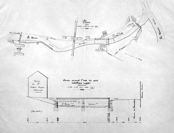 Construction d'une passerelle par le sieur Ardon (Auguste). Plan et profil.