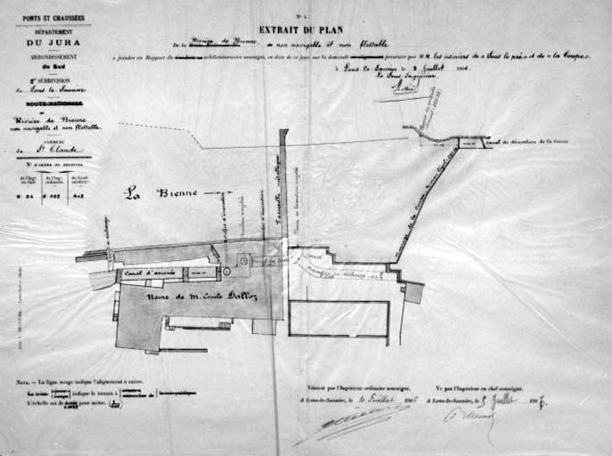 Extrait du plan de la Rivière de Bienne [...] [plan-masse partiel de l'usine].