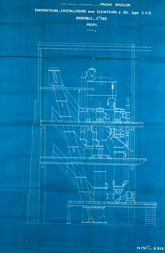 Evaporateurs-Cristalliseurs avec élévateurs à sel type C.V.5. Ensemble - Cde 783. Profil.