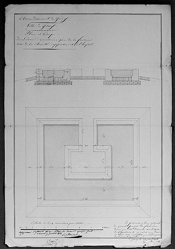 Plan et coupe du lavoir.