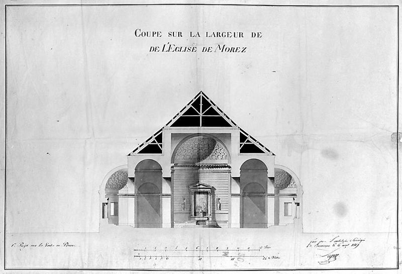 [Coupe sur la largeur de l'église de Morez], 1817.