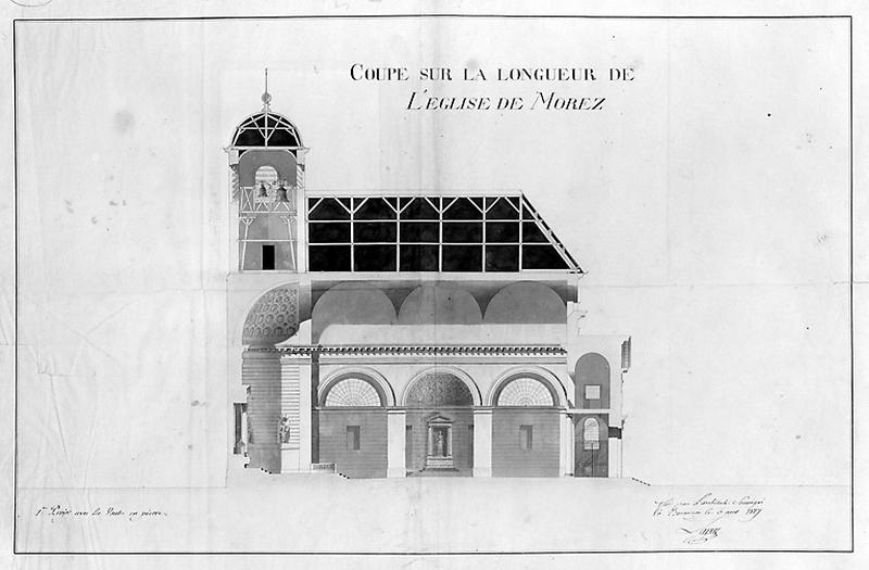 Coupe sur la longueur de l'église de Morez, 1817.