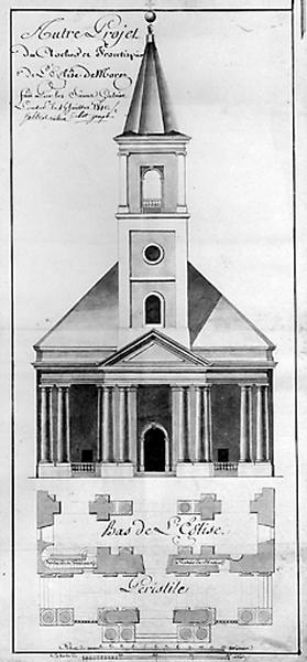 Autre projet du clocher et frontispice de l'église de Morez fait par les sieurs Gabiot Lons-le-Saunier le 15 juillet 1810.