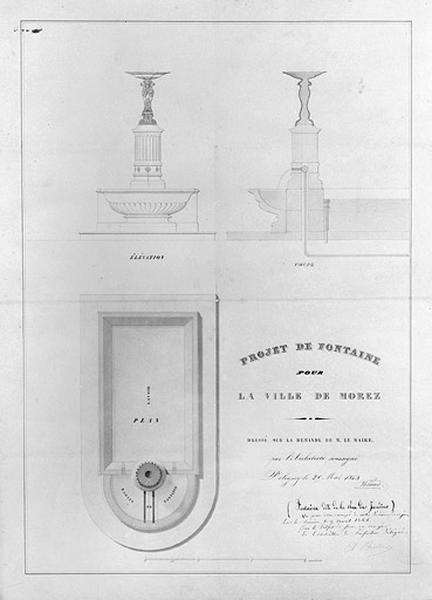 Projet de fontaine pour la ville de Morez (Fontaine dite de la Rue des Jardins) [projet non réalisé], 1843.