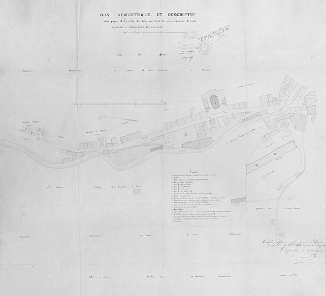 Plan géométrique et descriptif d'une partie de la ville de Morez qui s'étend sur cinq cents mètres de rayon au pourtour de l'abattoir projeté dans cette localité, 1853.