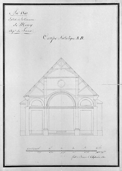 An 1810. Eglise de la commune de Morey. Coupe sur la ligne A.B.