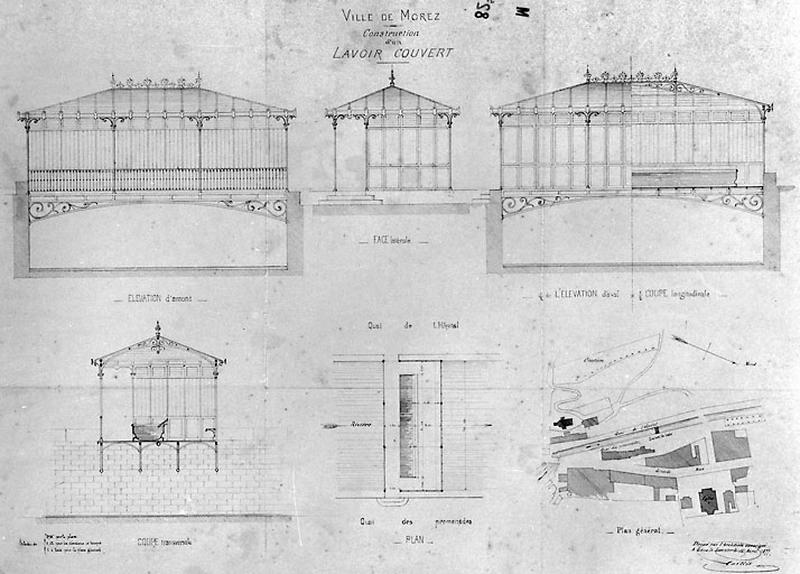 Construction d'un lavoir couvert [projet non réalisé de lavoir enjambant la Bienne], 1877.