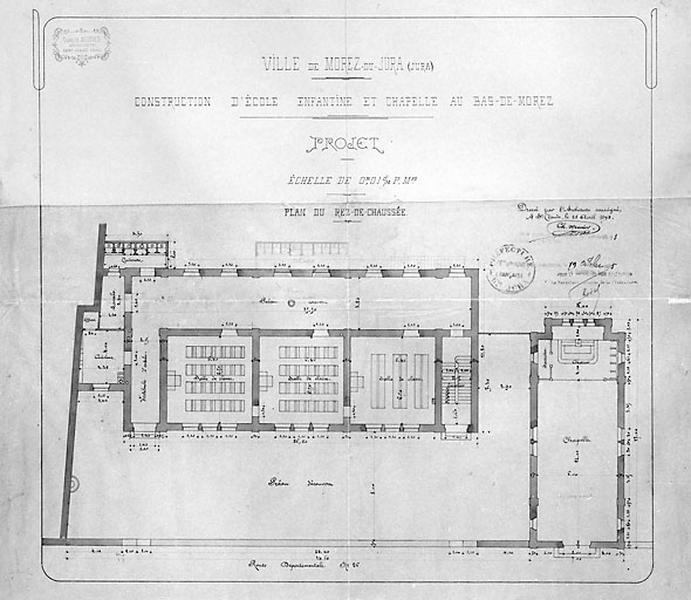 Construction d'école enfantine et chapelle au Bas-de-Morez. Projet. Plan du rez-de-chaussée, 1894.