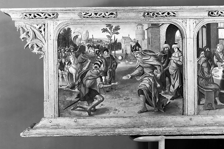 Panneau gauche de la prédelle : la rencontre d'Abraham et de Mélchisedech (après restauration).