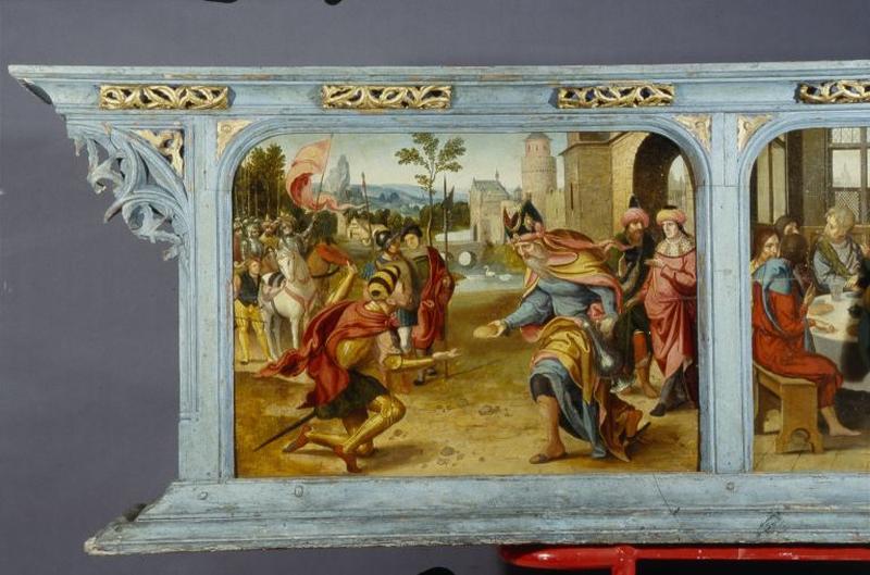 Panneau gauche de la prédelle : la rencontre d'Abraham et de Mélchisedech (après restauration).