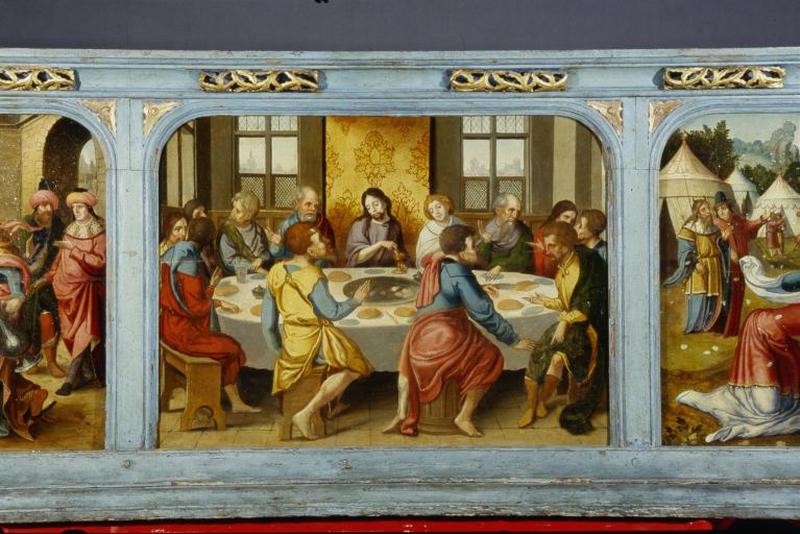 Panneau central de la prédelle : la Cène (après restauration).