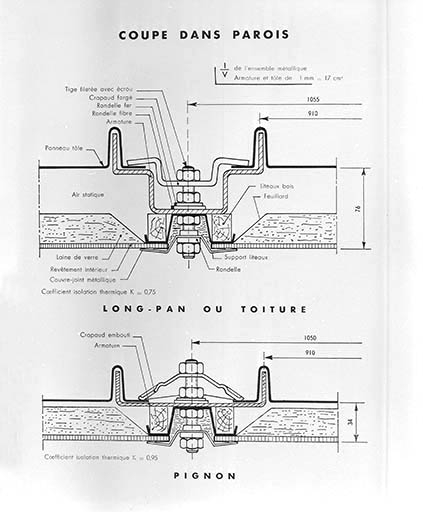 [Bâtiment à paroi inclinée au début des années 1960 : ] Coupe dans parois.