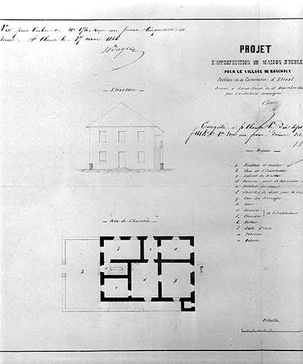 Projet d'appropriation de Maison d'Ecole [...] [plan au rez-de-chaussée et élévation].