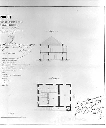 Projet d'appropriation de Maison d'Ecole [...] [plan à l'étage et coupe].