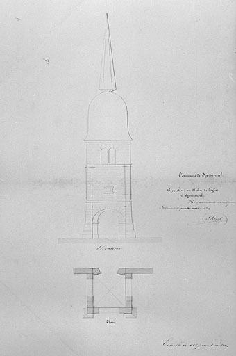 Elévation et plan du clocher.