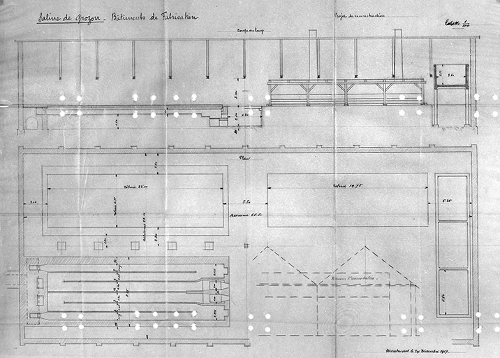 Saline de Grozon. Bâtiment de fabrication. Projet de reconstruction.