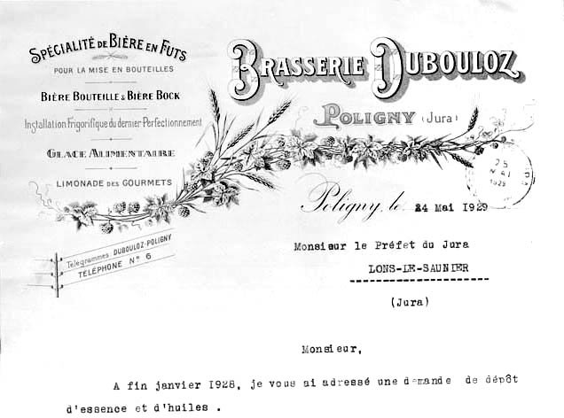 Papier à en-tête de la brasserie Dubouloz.