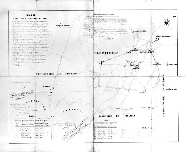 Plan levé dans l'intérêt de MM [...] pour servir à leur demande en concession d'une mine de sel gemme sur le territoire de Grozon et communes voisines.