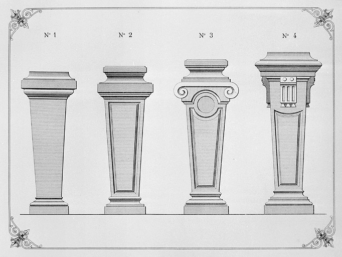 Piliers en gaine n° 1 à 4.