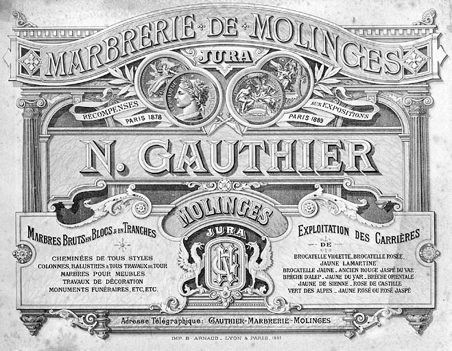 Couverture de catalogue de la Marbrerie de Molinges.