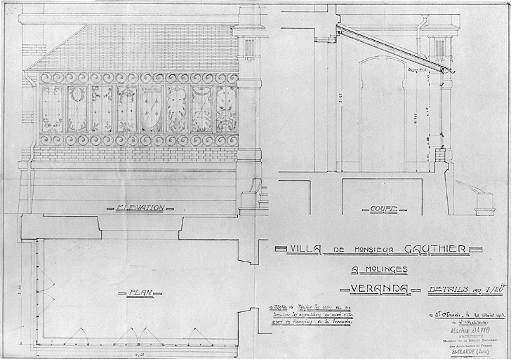 Villa de monsieur Gauthier à Molinges. Véranda. Détails au 1/20ème.