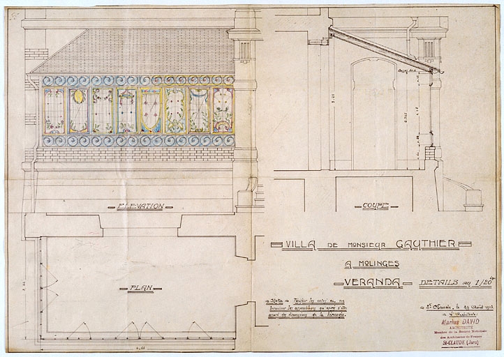 Villa de monsieur Gauthier à Molinges. Véranda. Détails au 1/20ème.