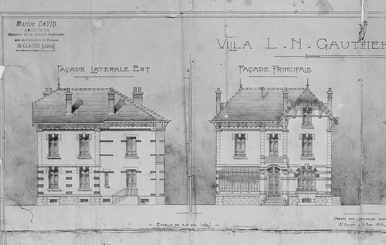 Villa L.N. Gauthier à Molinges [détails : façades antérieure et latérale droite].