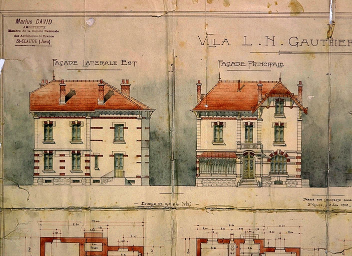 Villa L.N. Gauthier à Molinges [détails : façades antérieure et latérale droite].