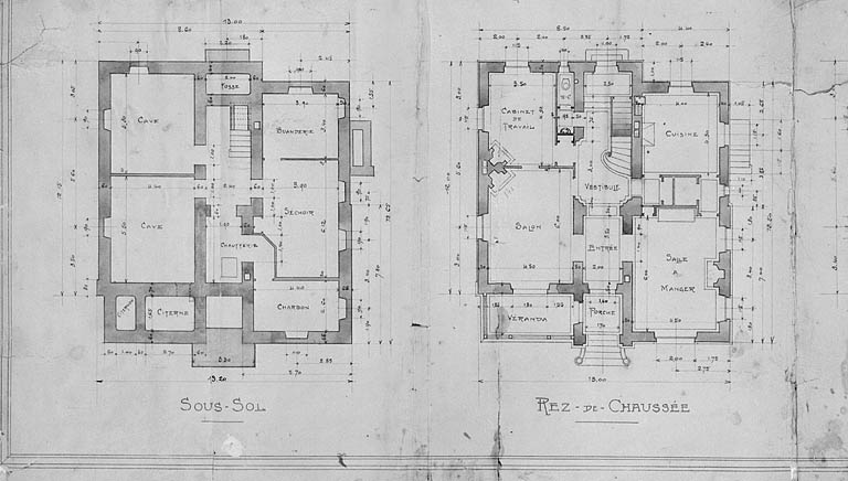 Villa L.N. Gauthier à Molinges [détails : plans du sous-sol et du rez-de-chaussée].