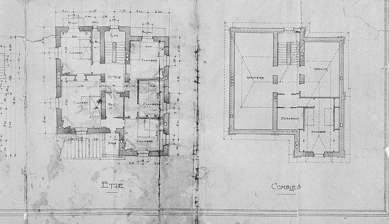 Villa L.N. Gauthier à Molinges [détails : plans de l'étage et du comble].