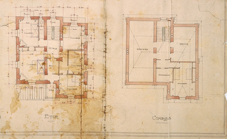Villa L.N. Gauthier à Molinges [détails : plans de l'étage et du comble].
