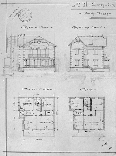 M. N. Gauthier à Molinges. Avant-projets de Villa [détail de la partie gauche : 1er avant-projet].