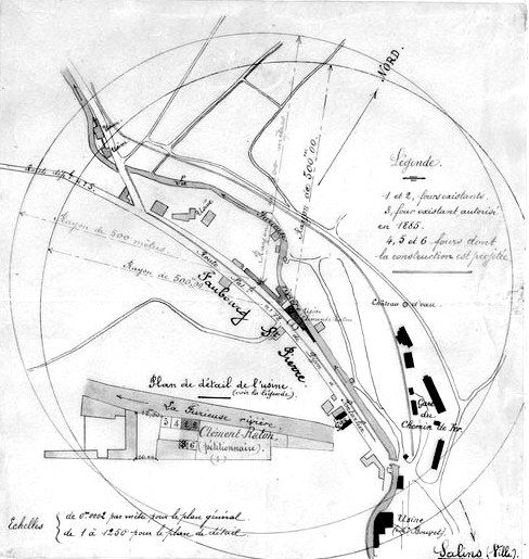 Plan du faubourg Saint Pierre et de l'usine Clément Raton.