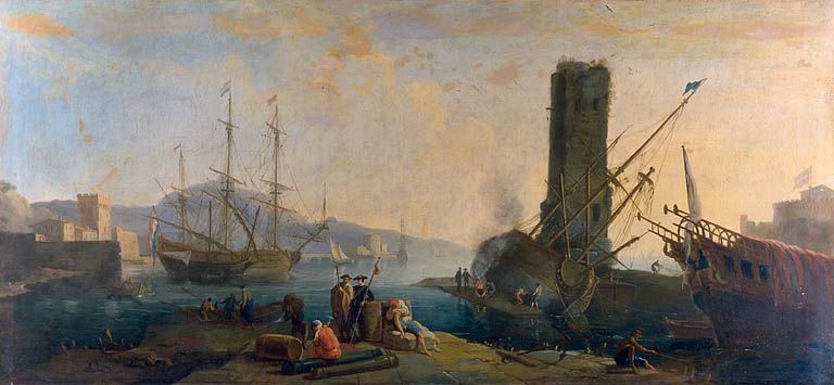 Tableau : vue d'un port (Besançon, rectorat de l'académie)