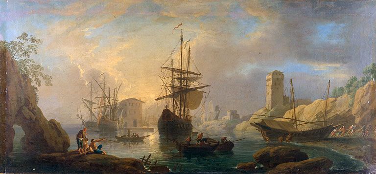 Tableau : vue d'un port (Besançon, rectorat de l'académie)