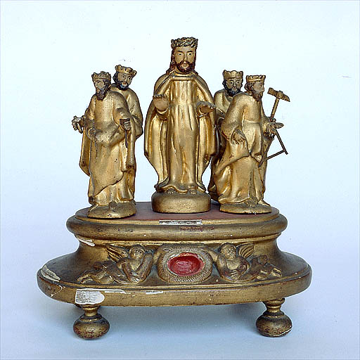 Groupe sculpté (figurine) : le Christ et les quatre saints couronnés