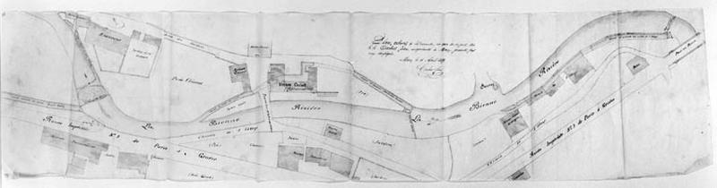 Plan relatif à la demande en date de ce jour des s.s. Cochet frères [... usines du haut de Morez : rues Gagneur, Zola et de la République], 1859.