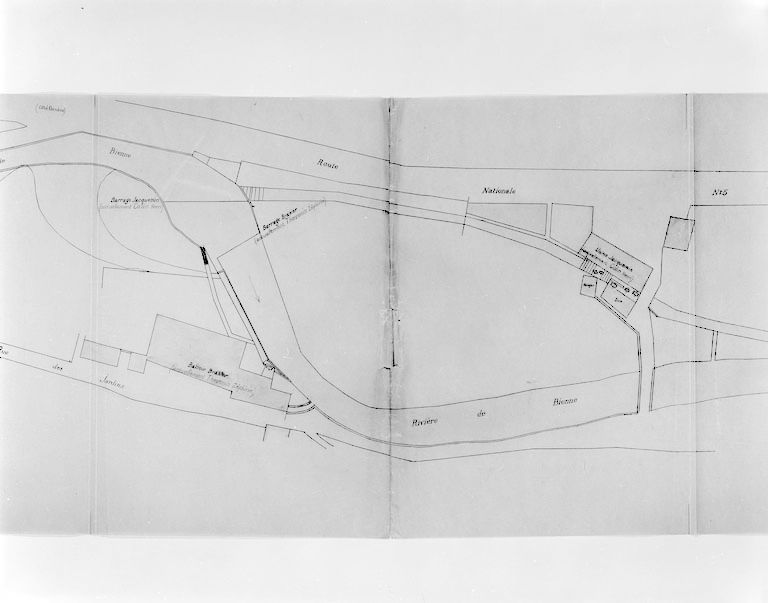 Suppression de l'usine Thévenin Zéphirin de Morez [...] Plan des lieux [détail]. Dessin, 1920. Echelle 1:500.