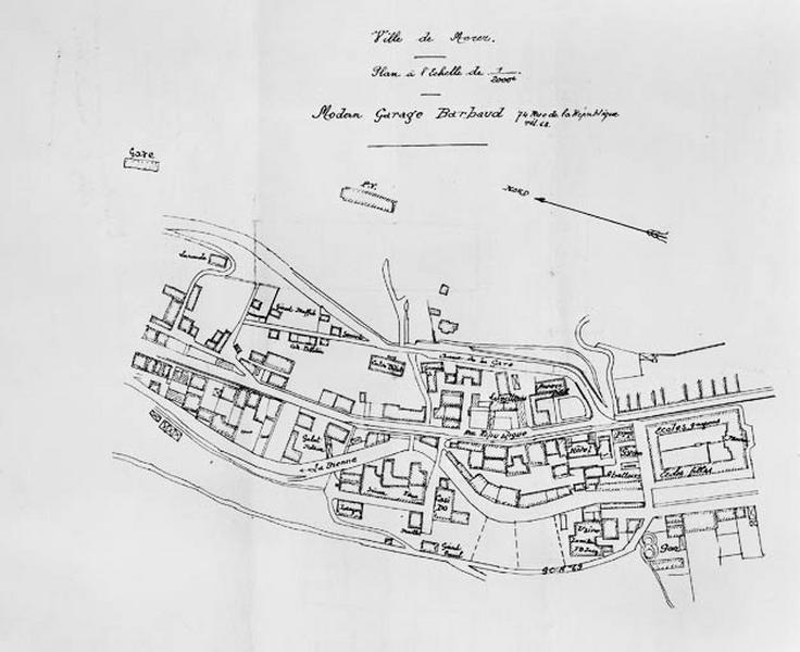 Ville de Morez. Plan à l'échelle 1/2000. Modern Garage Barbaud, 1933.