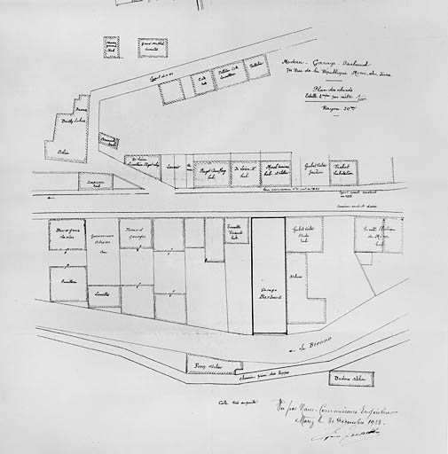 Modern Garage Barbaud [...] Plan des abords, 1933. Dessin (tirage), 30 décembre 1933, échelle 1:500.