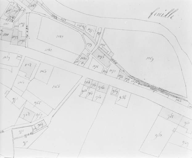 Morez. Section unique 7e feuille [plan de situation extrait du plan cadastral]. Dessin, 1822. Echelle 1:1250.