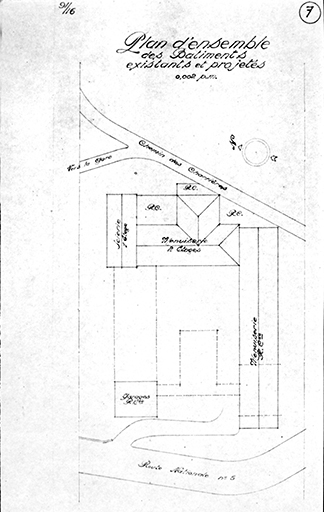 Plan d'ensemble des bâtiments existants et projetés.