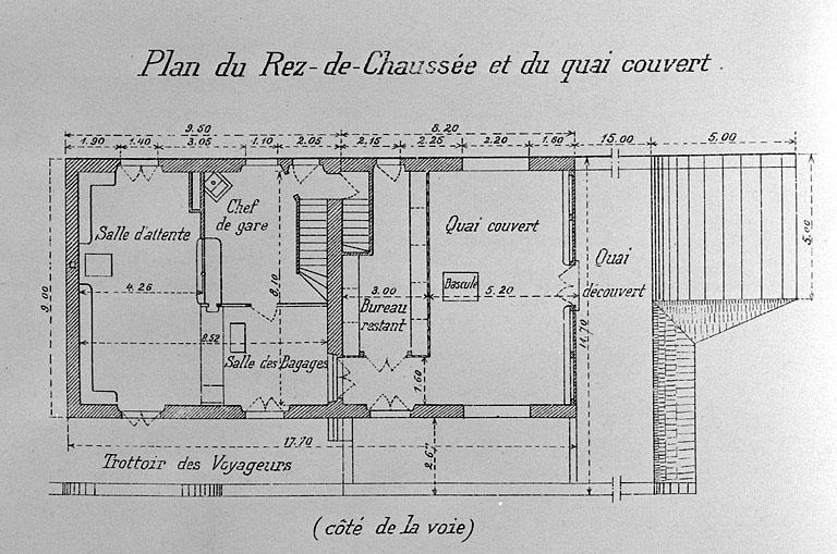 Bâtiment des voyageurs [... Détail :] Plan du rez-de-chaussée et du quai couvert, [1919].