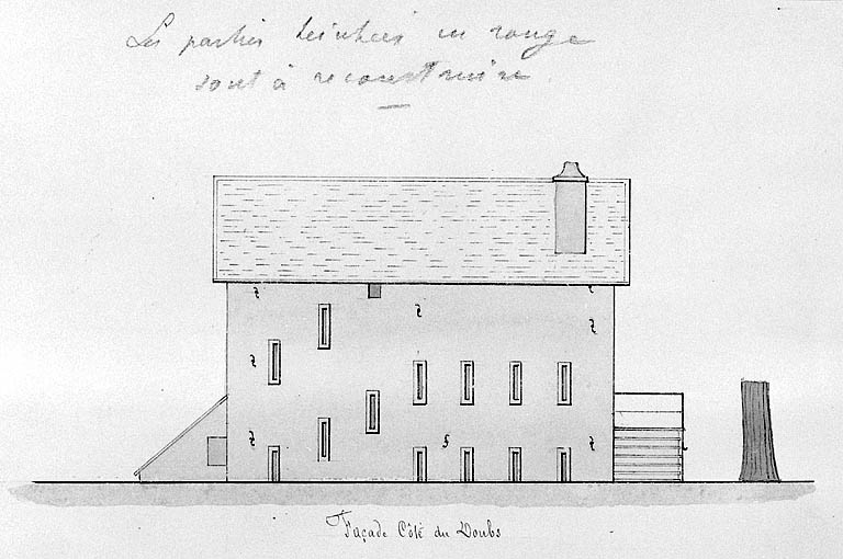 Maison éclusière n° 50 à St Paul - 1880 [détail : ] Façade côté du Doubs.